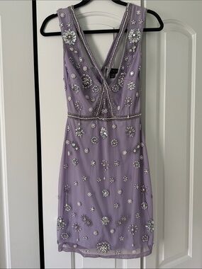 Starlet Lilac Beaded V-Neck Mini Dress